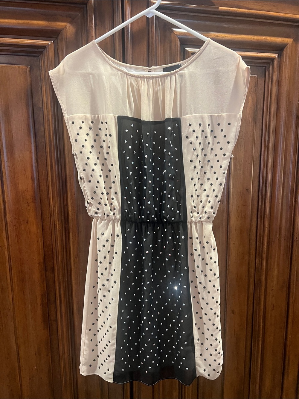 Greylin Blush and Black Polka Dot Chiffon Mini Dress